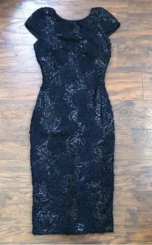 Dress the Population  • Marcella Dress black lace & sequin sheath cap sleeve