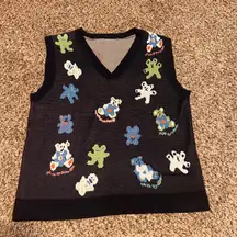 Novelty Sleeveless Knit Sweater Vest Funky Characters Quirky Print L‎