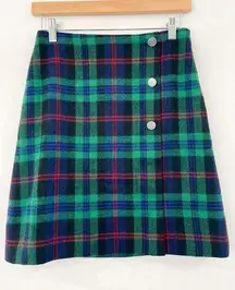 Talbots  Green Plaid Wool Mini Skirt size 0 Petite Academia Preppy Schoolgirl