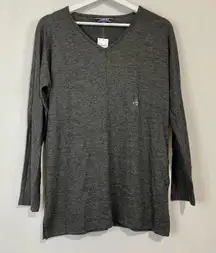 Lands’ End Women’s Long Sleeve V Neck Tunic Lightweight Sweater Black Heather XS