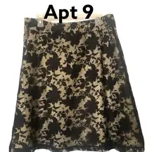 Apt. 9 Floral  Lace Overlay Skirt Black & Gold Sz 12