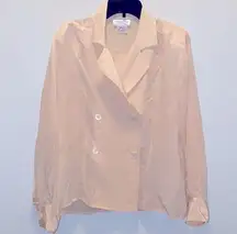 Christian Dior Cream Tan Color Silk VNeck Button Down Vintage Long Sleeve Blouse