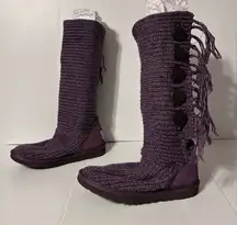 UGG Purple knit button tall winter boots women fits size 7