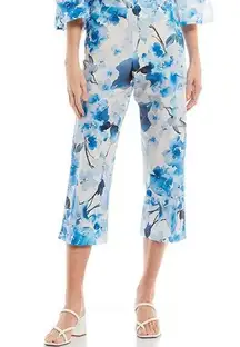 Bryn Walker Fiori Floral Print Slim Straight Leg Capri Pants Size Medium Blue