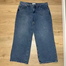 RSQ Jeans Womens 33 US 12 Jeans Low Rise Wide Leg Medium Wash Y2K Distressed