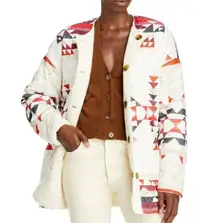 NEW Aqua x Pendleton Geometric Western Quilted Sherpa Reversible Jacket in Ivory