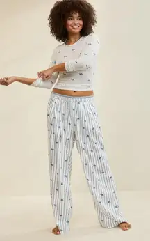 Aerie pull on pj lounge wide leg trouser cotton stripe bow pants XL tall