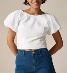 NWT J.CREW Fitted Puff-Sleeve Top White 8