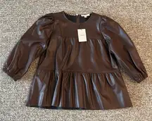 NWT THML Chocolate brown Faux Leather Top Sz M