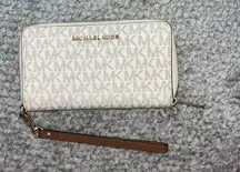 Michael Kors Beige and Gold Logo Wristlet