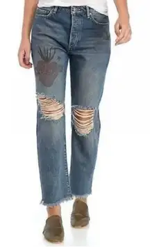 Free People Tattooed Boyfriend Jean Distressed size 27