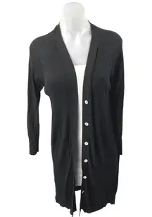 MNG Mango Black Long Sleeve Ribbed Knit Button Up Long Cardigan Sweater Size L