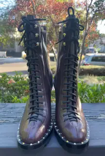 Leather High Heeled Mid Calf Boots Size 8