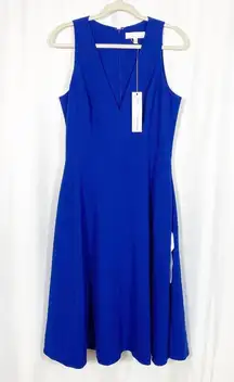 Dress The Population Catalina Sleeveless A-Line V-Neck Midi Dress: Cobalt Blue