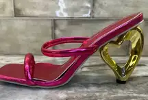 Hot pink pumps with gold shaped heart for heel fashion shoes size 40/9