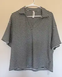 Missguided Striped Waffle Knit Oversized Popover Shirt Top Womens XS NWOT NEW