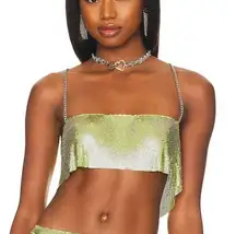 Lovers + Friends  Chainmail Crop Top Metallic Green MEDIUM Iridescent Silverlake