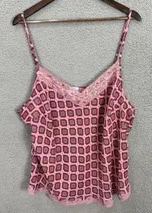 Apt 9 Womens 3X‎ Pink Lace Trim Tank Top Cami Geometric Print Boho Fairy Y2K