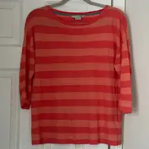 Women's Boden Striped Linen Top 3/4 Length Sleeves, Red Orange Size 6