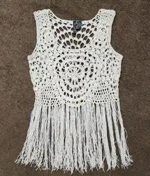 Ivory Knit Fringe Top, Women's Small