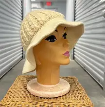 Vintage Cream Ivory Knit Crochet Bucket Hat