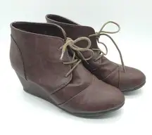Dream Pairs Womens Ankle Boots Wedge Heel Faux Leather Lace Up Brown 9.5