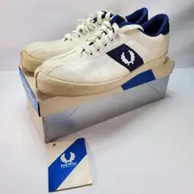Vintage 70s Womens US 9 Fred Perry White Canvas Low Trainer Shoes Sneakers Box