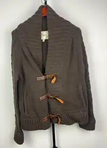 Revolve Tovar Brown Wool Blend Leather Strap Closure Cable Knit Sweater‎