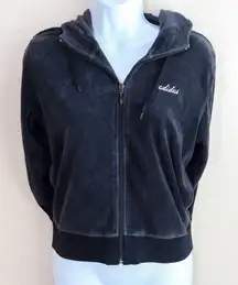 Adidas Y2K Velour Full Zip Hoodie Jacket Black Retro 2000s Women's‎ Medium