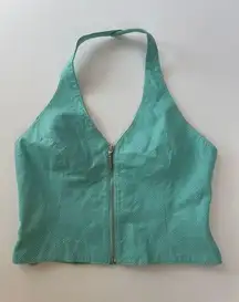 Vintage Wilson's Leather Zipper Front Halter Crop Top in Teal. Medium