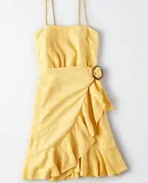 Yellow Wrap Skirt Tortoiseshell Buckle Sun Dress