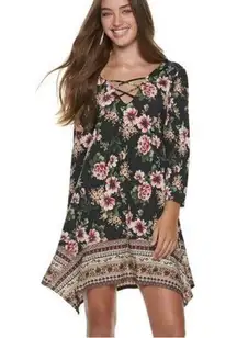 Trixxi Three pink hearts black boho floral dress size medium