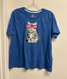 Blue Cat T-Shirt with Sunglasses
