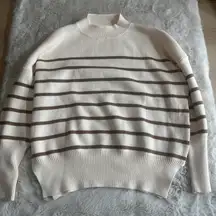 EE:SOMME Tan Cream Striped Ribbed Knit Sweater Women's ML Neck Pullover