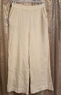 Free People Ivory Sand Cotton Linen Wide Leg Striped Textured Pants Small