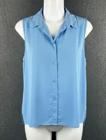Cotton On Top Women's XS Sky Blue Sleeveless Button Down Collared Sheer Top