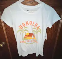 Hawai White Green Orange Graphic Floral Beach Tee Shirt Sz Xs