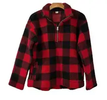 OLD Navy Women Red Black Buffalo Plaid Fleece Pullover Longsleeve Shirt Small