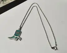 Signed COP Pewter Silver Tone / Turquoise Blue Color Cowgirl Boot With Spur