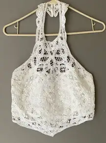 Free People sz XS white lace halter crop top NWT MSRP $69‎
