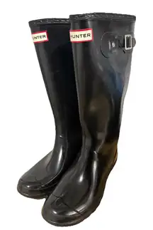 Hunter Original Tall Gloss Rain Boots Glossy Brown Chocolate Women's 7 READ