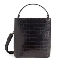 NEW AOTA Black Crocodile Vegan Leather Crossbody Bucket Bag