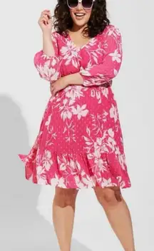 Torrid Pink White Floral Clip Swiss Dot‎ Pockets Dress Size 2X