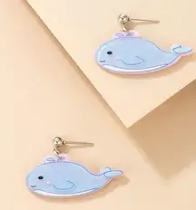 Light Blue Shimmery Cute Sea Animal Dolphin Whale Stud Earrings