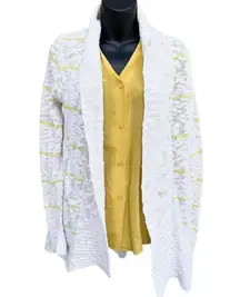 O'Neill  Open Knit Cardigan Loose Knit White Yellow Stripes Women’s S Beach Surf