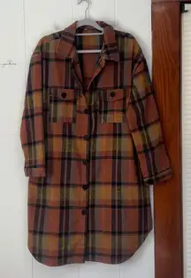 SHEIN Womens Oversized Plaid Shacket Long Sleeve Button Up Shirt Jacket 2XL