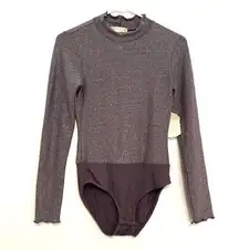 NEW NWT ALTAR'D STATE Taupe Purple Gray Metallic Long Sleeve Mock Neck Bodysuit