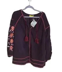 Roller Rabbit Women  Nyima  Plum Boho Peasant  Slv Shirt Jacket Sz XS/S  NWT