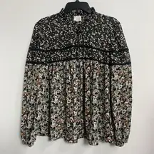 Ava James Sheer Floral Blouse Women’s Large Top Cottagecore Farmcore Lightweight