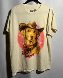 Strange Daze T Shirt Golden Lab Dog‎ Cowboy Hat Graphic Print Cream L Cotton